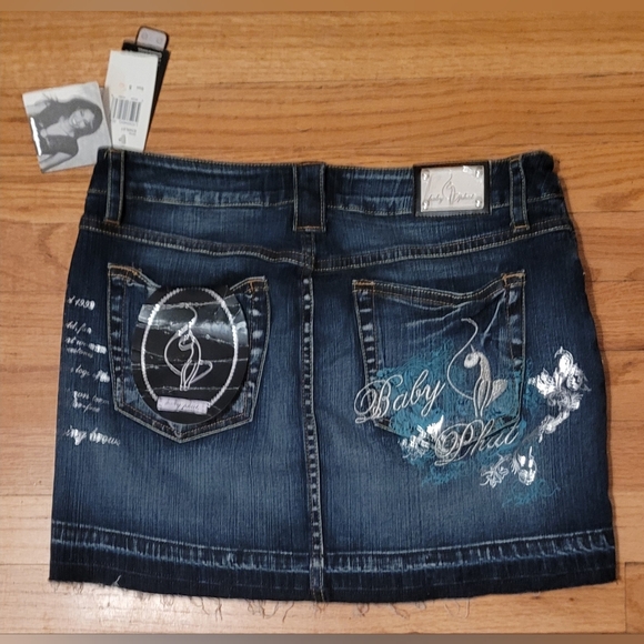 Vintage Y2K Baby Phat Dark Blue Jean Denim Mini Skirt- Size 5 (NWT) - Picture 11 of 13